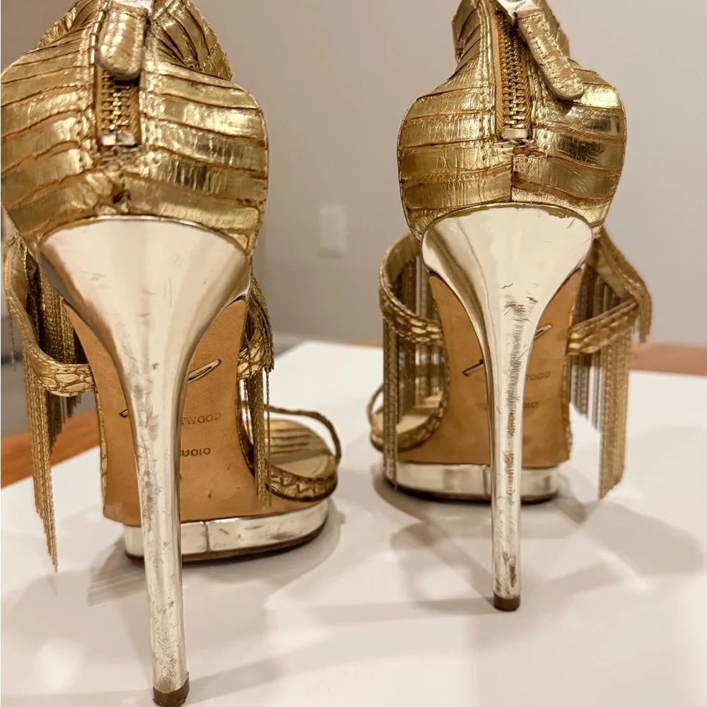 Brian Atwood Gold Fringe Stiletto Sandals - Picture 3 of 3